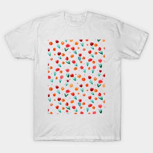 Watercolor tulips pattern - orange T-Shirt by wackapacka